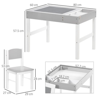 HOMCOM 2 in 1 kids Table and Chair Set, Children Activity Play Table for Bricks Toddler Furniture with Storage Space, Grey