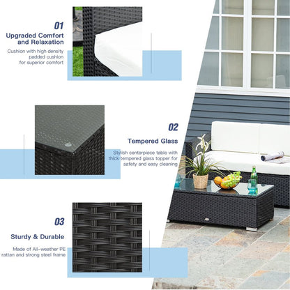 4 Pieces Rattan Sofa Set, Steel-Black