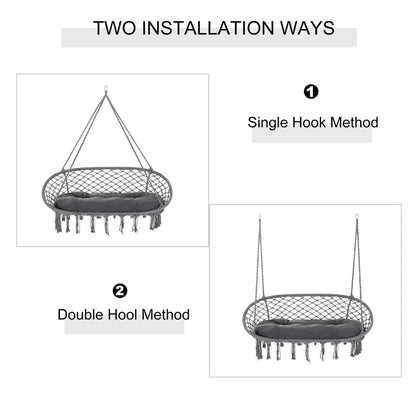 Hanging Hammock Chair - Cotton Rope Swing & Metal Frame - Large Macrame - Dark Grey