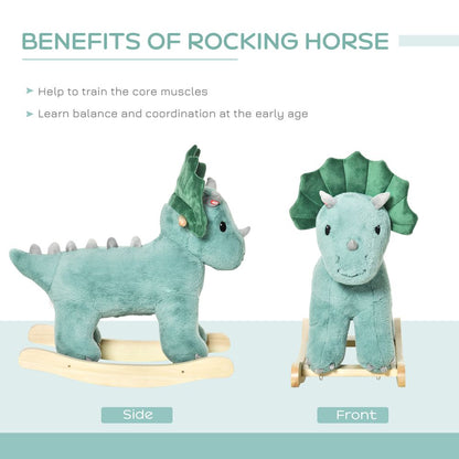 HOMCOM Kids Toddler Rocking Horse Plush Ride On Triceratops Rocker Wooden Base W/Sound for 3-6 Years Green