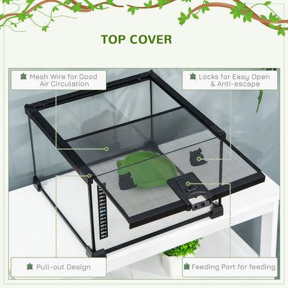 PawHut Glass Reptile Terrarium Insect Breeding Tank Vivarium Habitats with Thermometer for Lizards, Horned Frogs, Snakes, Spiders - Small 30 x 30 x 20cm