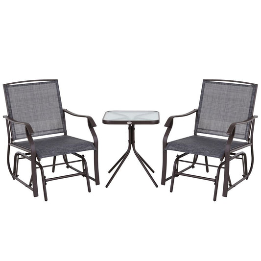Premium Steel Frame Set-of-2 Glider Rocking Chair Set & Table - High-Quality & Stylish Grey Design
