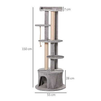 PawHut Cat Tree Kitten Tower w/ Scratching Post Condo Plush Perches Grey