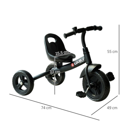 Baby Kids Children Toddler Tricycle Ride on Trike W/ 3 Wheels Black HOMCOM