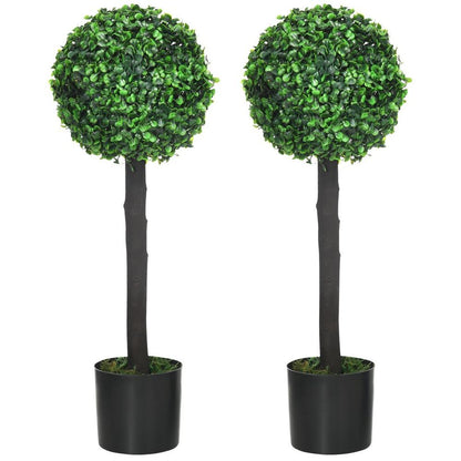 HOMCOM 2 Potted Artificial Boxwood Ball Trees, 60cm - Realistic Colors & Textures, Zero Maintenance