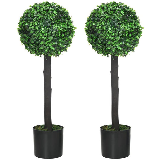HOMCOM 2 Potted Artificial Boxwood Ball Trees, 60cm - Realistic Colors & Textures, Zero Maintenance