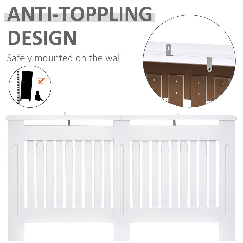 HOMCOM Slatted Radiator Cover Painted Cabinet MDF Lined Grill in White 152L x 19W x 81H cm