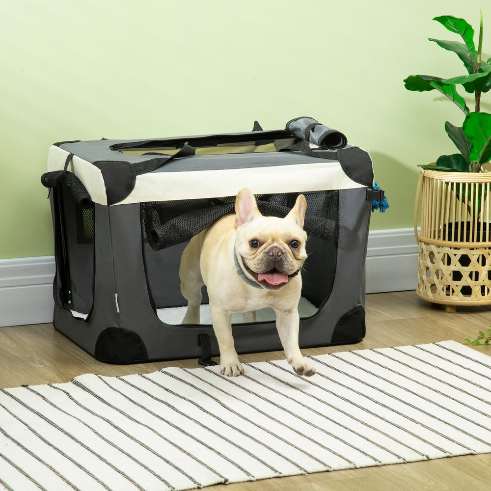 PawHut 70cm Foldable Pet Carrier Bag Soft Travel Dog Crate, Portable Cat Carrier w/ Cushion, for Cats and Small Dogs - Grey
