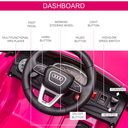 HOMCOM Audi RS Q8 Licensed 6V Kids Electric Ride On Car Toy Car with Remote Control Music Lights USB MP3 Bluetooth for 3-5 Years Old Pink