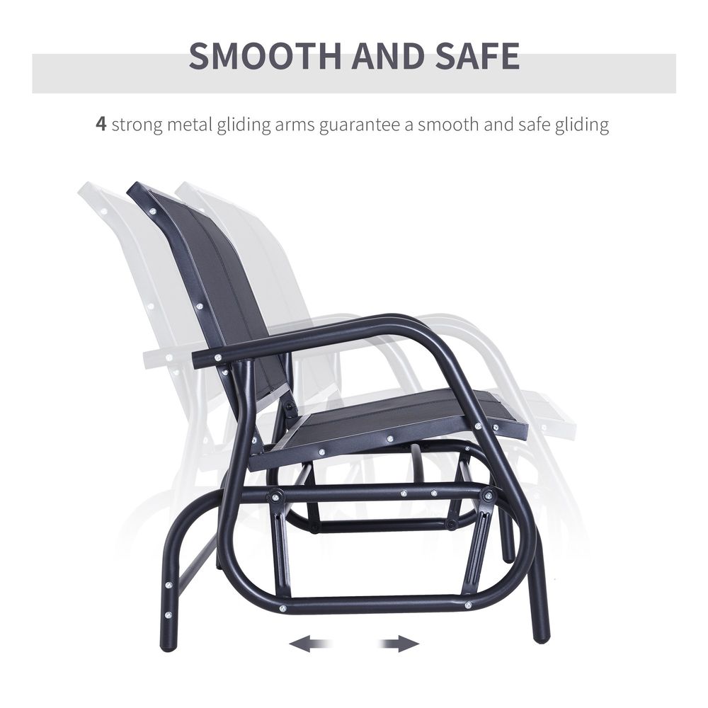 Outsunny 2-Person Outdoor Glider Bench Patio 2 Seater Swing Gliding Chair Loveseat w/Power Coated Steel Frame for Backyard Garden Porch, Black