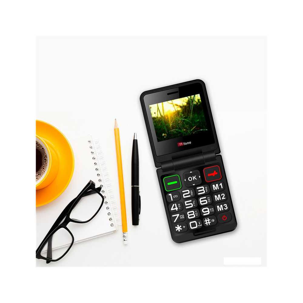 TTfone TT660 Flip Big Button Mobile, GiffGaff SIM, USB C Cable