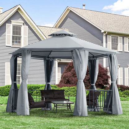 Outsunny Hexagon Gazebo Patio Party Tent | Outdoor Garden Shelter | 2 Tier Roof & Side Panel