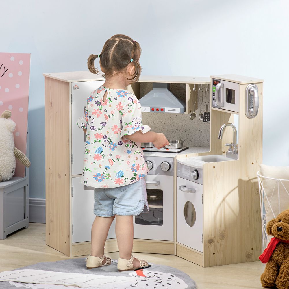 Corner Kids Kitchen w/ Sound Light, Phone, Microwave, Oven, Range Hood