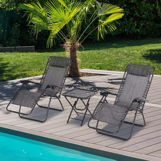Sun Lounger Table Set - Zero Gravity Chairs, Cup Holders, Outsunny