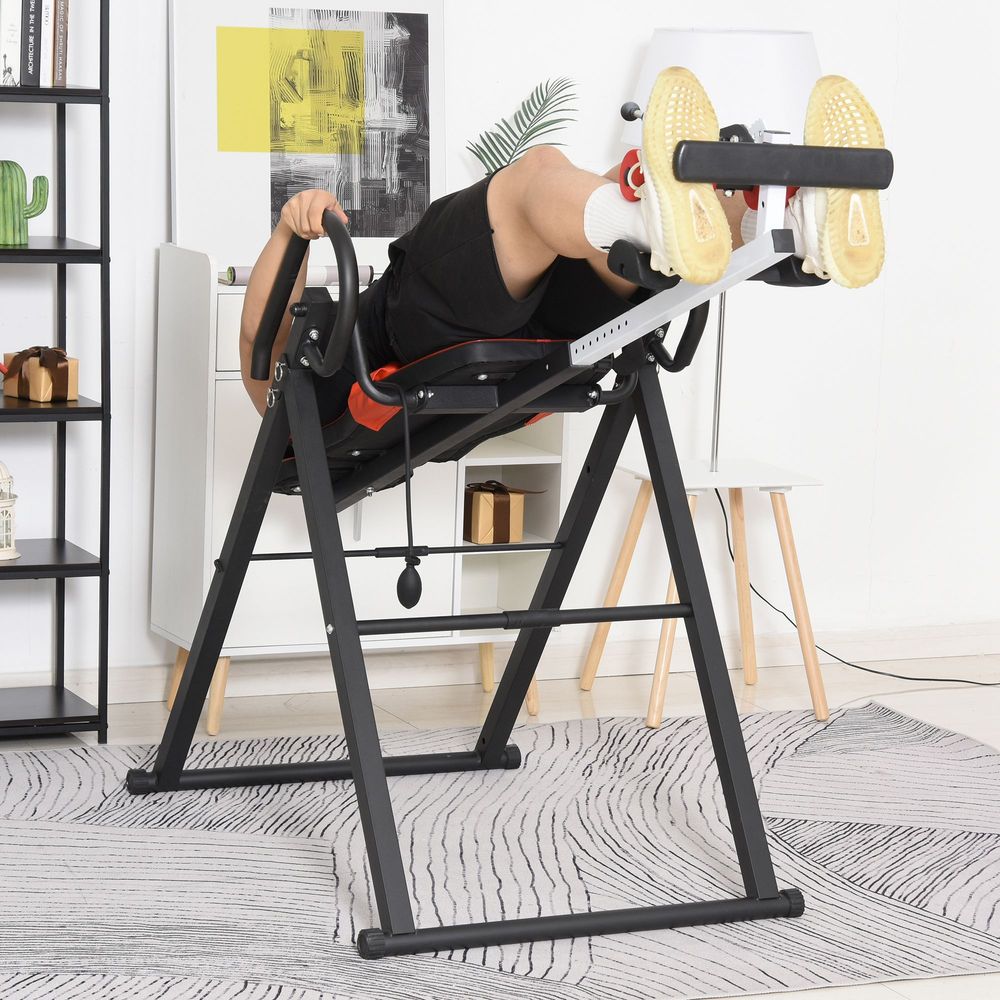 HOMCOM Adjustable Gravity Inversion Table with Safety Belt Red Black