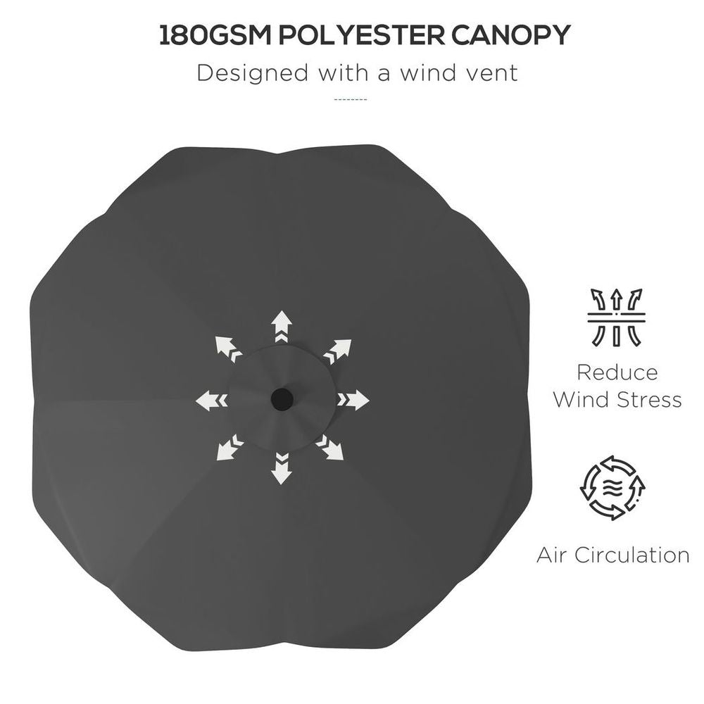Premium Outsunny LED Garden Parasol Umbrella - Tilt, Solar Powered Lights - Table Umbrella