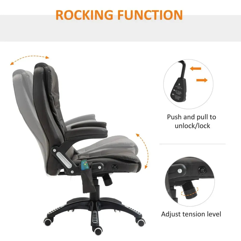Ultimate Comfort Executive Office Chair with Massage and Heat - PU Leather Recliner, Brown