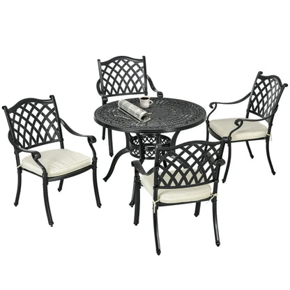 Premium Quality 4 Seater Dining Set | Cushions Included | Round Table with Parasol Hole | Bronze Finish