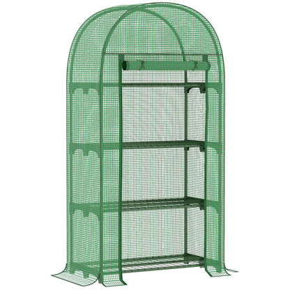 Portable Mini Greenhouse: 80x49x160cm, Steel Frame, PE Cover, Roll-Up ZipDoor, Green