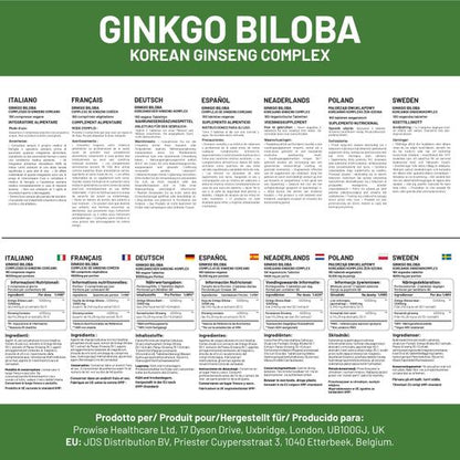 Ginkgo Biloba and Korean Ginseng Tablets 8000mg 180 Vegan Tablets | Ginkgo 6000mg & Korean Ginseng Root 2000mg Supports Cognitive Function & Mental Performance | UK Manufactured by Prowise Healthcare