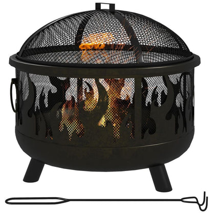 Outsunny 2-in-1 Outdoor Fire Pit & BBQ Cooker - 61.5cm Garden Heater