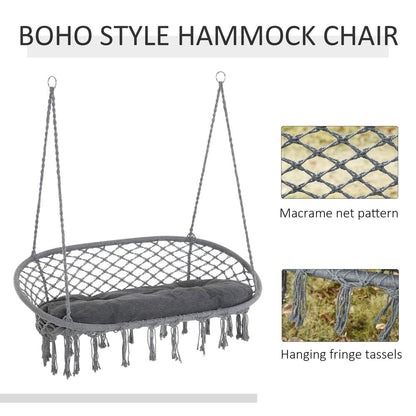 Hanging Hammock Chair - Cotton Rope Swing & Metal Frame - Large Macrame - Dark Grey