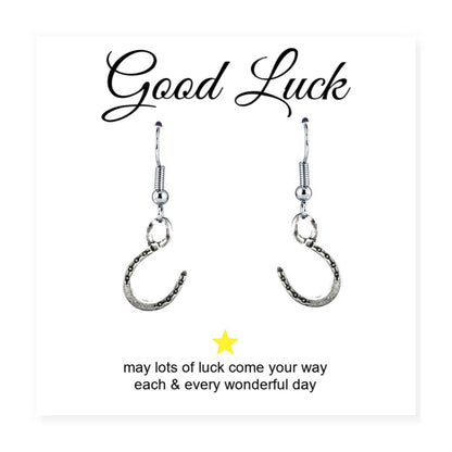 Horseshoe Charm Earrings for Good Luck - Perfect Gift in Message Card