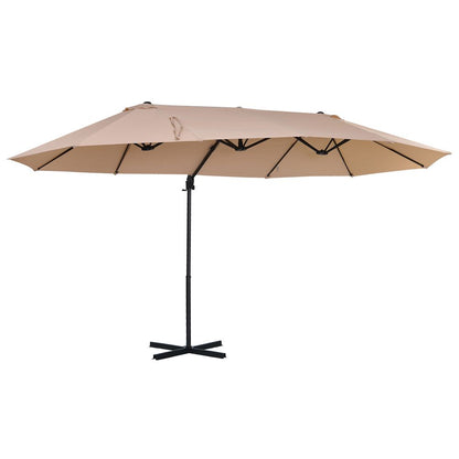 Large Outdoor Double Canopy Parasol w/ Steel Pole & 12 Support Ribs