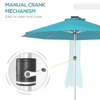 Premium Solar Patio Umbrella w/ Lights - Outdoor Garden, Aluminum, Blue