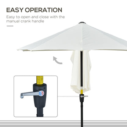 Premium 2m Half Parasol Market Crank - Cream White