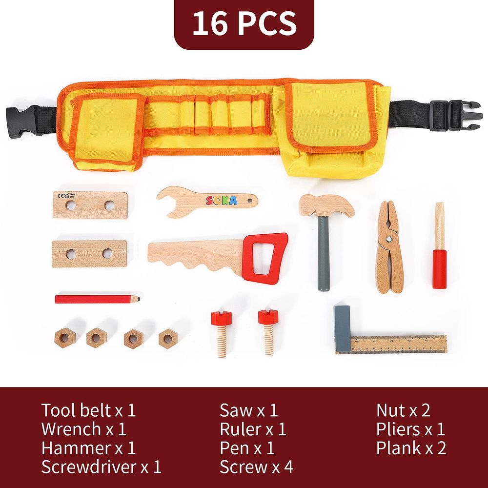 Building Fun with SOKA My Tool Belt - Quality Wooden Kids' Tool Set - Hours of Pretend Play!
