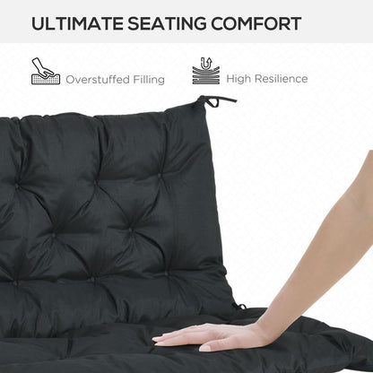 Premium Black Garden Bench Cushion - Waterproof & Comfortable - Ties for Secure Fit