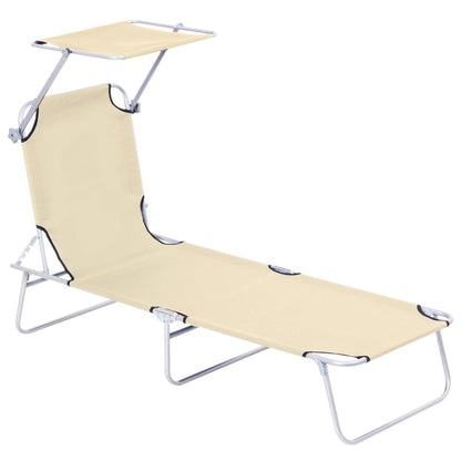 Outsunny Folding Chair Sun Lounger w/ Sunshade Garden Recliner Hammock Beige - Premium Quality