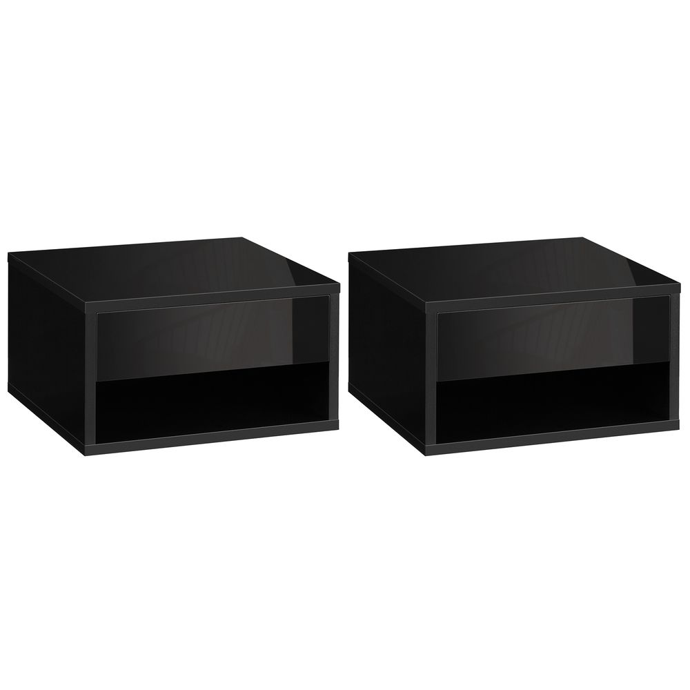 Premium Wall-Mounted Nightstand Set - 2x Drawer, Black - Reliable HOMCOM Quality