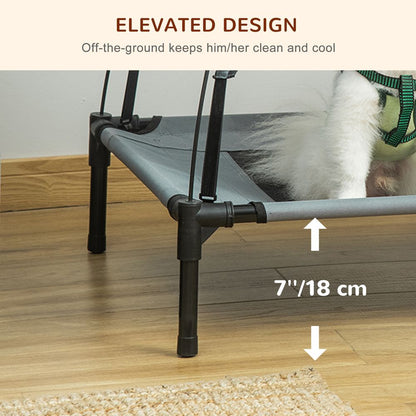 Ultimate 76cm Elevated Dog Bed - Cooling Raised Pet Cot with UV Protection Canopy - Grey Pawhut
