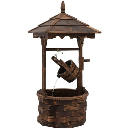Outdoor Garden Decor Wishing Well Waterfall - Fir Wood, Weathered Look