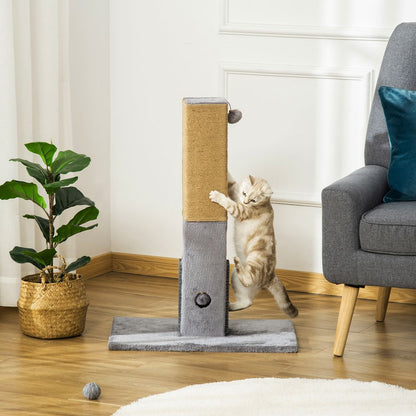 PawHut Cat Tree Scratching Post for Indoor Cats 79cm Jute Scratcher Climber w/Carpet Base Dangling Toy – Grey