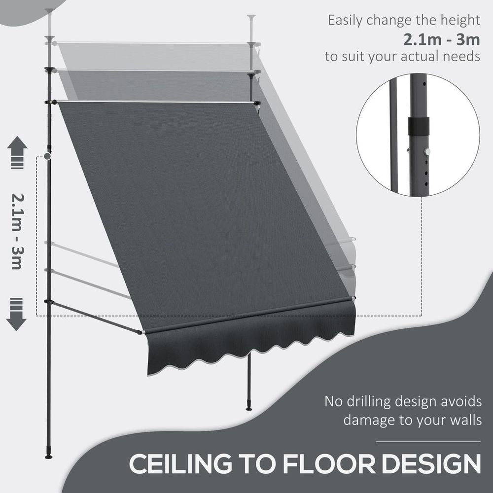 Outsunny 2x1.2m Freestanding Retractable Awning - Non-Screw Garden Shade with Adjustable Frame