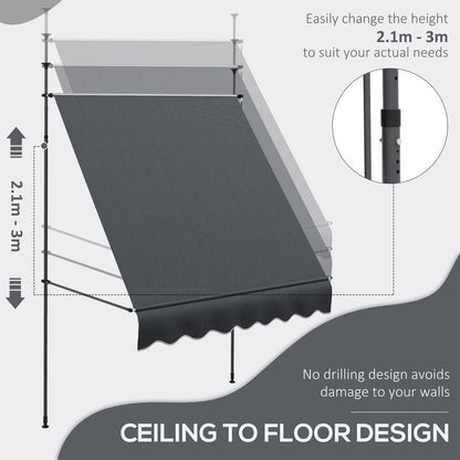 Outsunny 2x1.2m Freestanding Retractable Awning - Non-Screw Garden Shade with Adjustable Frame