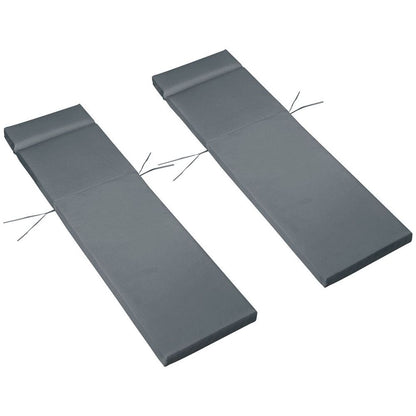 Set of 2 Lounger Cushions Deep Seat Patio Cushions with Ties Dark Grey
