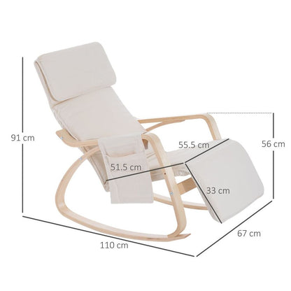 Premium Rocking Chair Recliner - Adjustable Footrest - Cream White