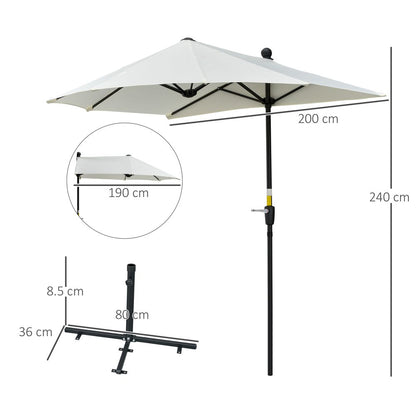 Premium 2m Half Parasol Market Crank - Cream White
