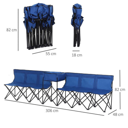 6 Seat Camping Bench Folding Portable Outdoor with Cooler Bag Blue Outsunny