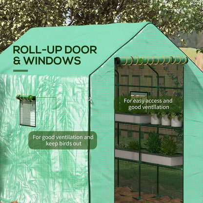 Outsunny Walk-in Outdoor Green House with Door and Mesh Windows, Green