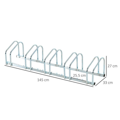HOMCOM Bike Stand Parking Rack Floor or Wall Mount Bicycle Cycle Storage Locking Stand (5 Racks, Silver)