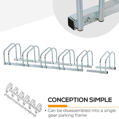 HOMCOM Bike Stand Parking Rack Floor or Wall Mount Bicycle Cycle Storage Locking Stand (6 Racks, Silver)