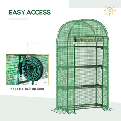Portable Mini Greenhouse: 80x49x160cm, Steel Frame, PE Cover, Roll-Up ZipDoor, Green