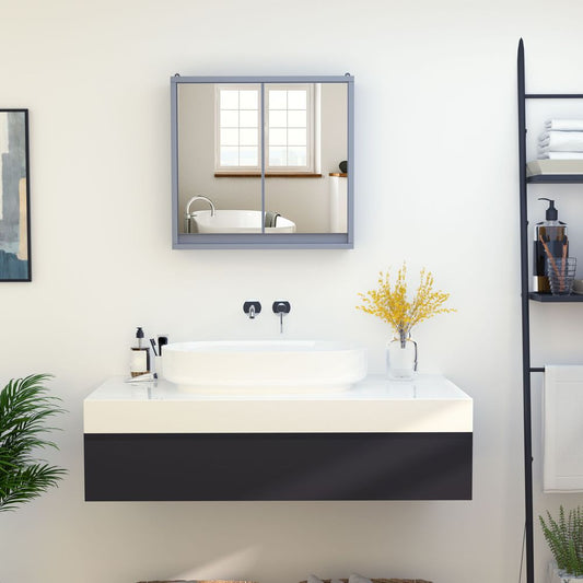 HOMCOM Bathroom Mirror Cabinet Wall Mounted Storage Shelf Bathroom Cupboard Double Door, Grey