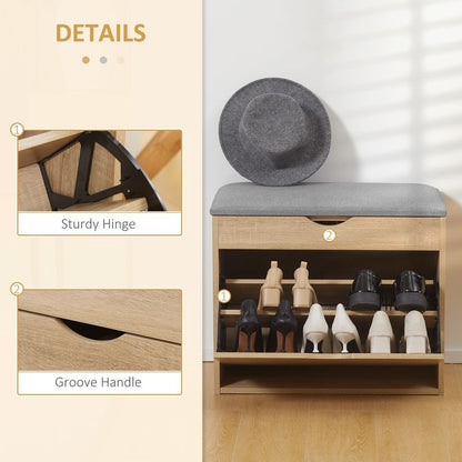 HOMCOM Entryway Shoe Bench & Storage Cabinet - Natural