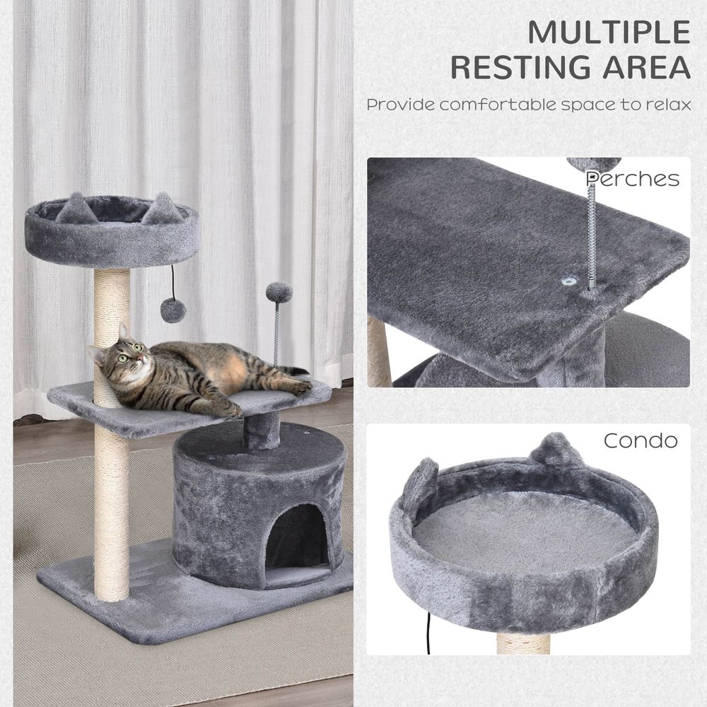 PawHut Mult-level Cat Tree Scratch Post Scratcher Climbing Tower Kitty Activity Center Condo Perch Jumping Platforms Grey 61L x 41W x 81H cm